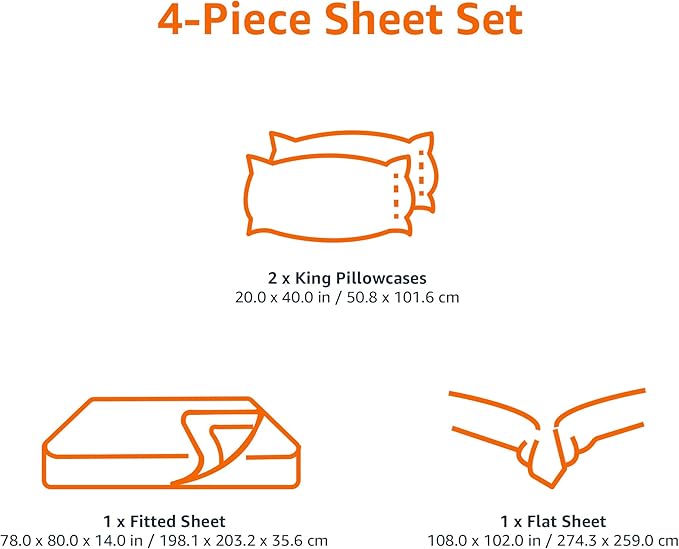Amazon Basics Lightweight Super Soft Easy Care Microfiber 4-Piece Bed Sheet Set with 14-Inch Deep Pockets, King, Light Blue, Solid