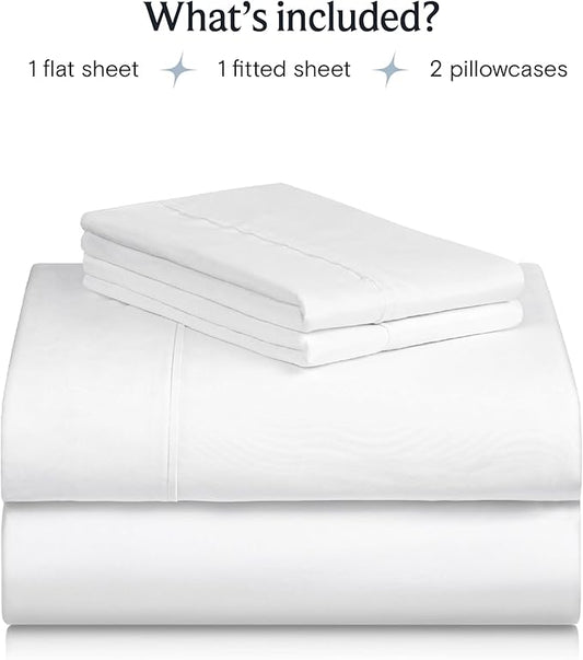 LuxClub 4 PC Full Size Sheet Set Bed Sheets Deep Pockets 18" Wrinkle Free Cooling Bed Sheets Machine Washable Hotel Bedding Silky Soft - White Full