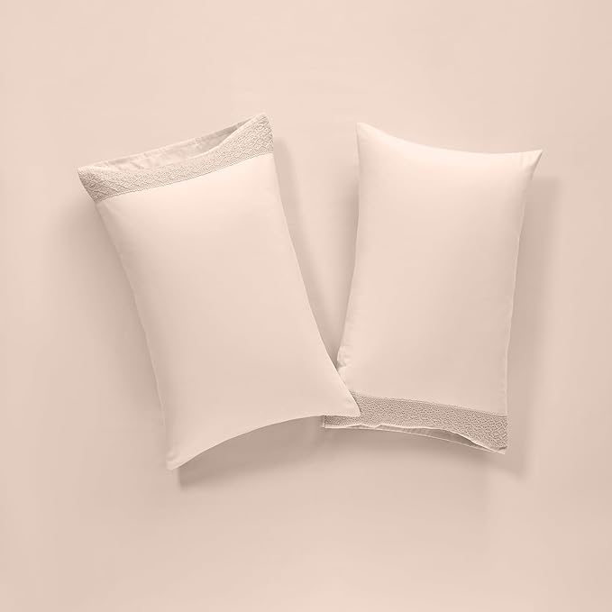 Modern Threads 4 Piece Microfiber Sheet Set – Soft Cooling Bed Sheets with Crochet Lace – Deep Pocket, Wrinkle Free, Breathable, Hotel Luxury Bedding, Blush Pink, King
