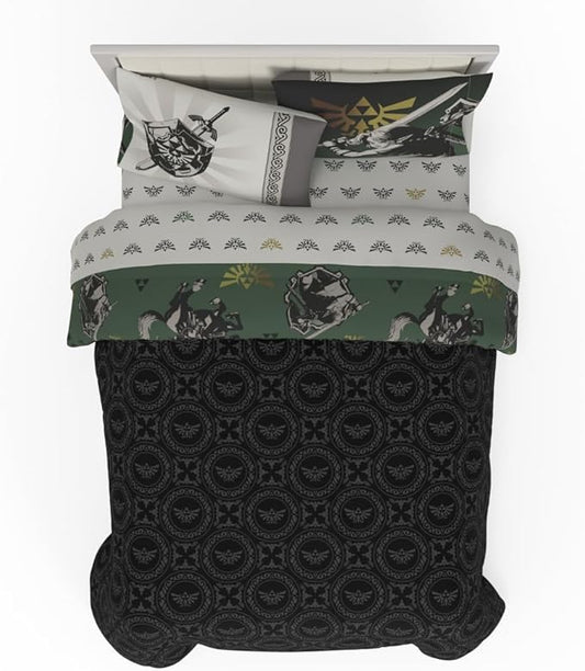 Legend of Zelda Gaming Bedding Set, 7 Piece Super Soft Reversible Comforter and Sheet Set with Sham, Full, (Officially Licensed Product) by Franco Collectibles