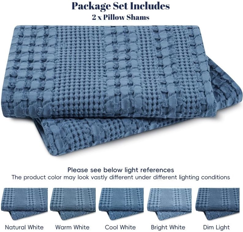 PHF Cotton Waffle Weave Euro Sham Covers 26" x 26", Denim Blue, No Insert