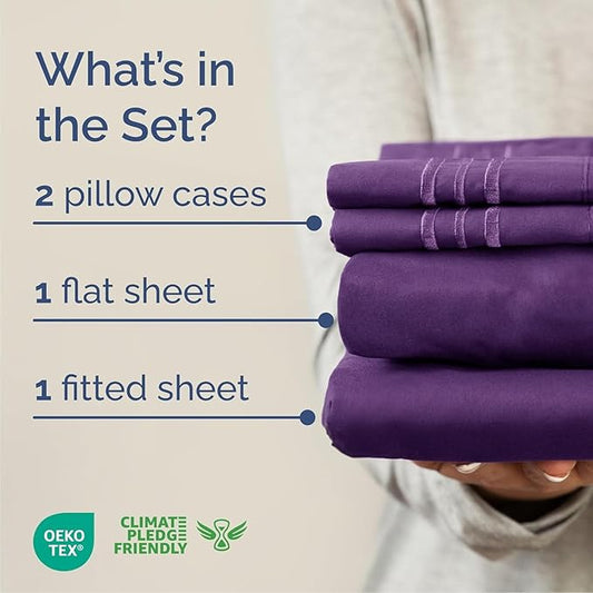 Cal King Size 4 Piece Sheet Set - Comfy Breathable & Cooling Bed Sheets Set - Hotel Luxury Bedding for Women, Men, Kids, Teens, Boys & Girls - Deep Pockets, Soft and Wrinkle Free - Oeko-Tex - Purple