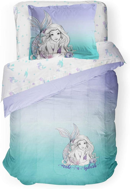 Jay Franco Disney Little Mermaid 5 Piece Twin Bed Set - Teal Color, Includes Comforter & Sheet - Bedding Features Ariel, Super Soft Fade Resistant Microfiber