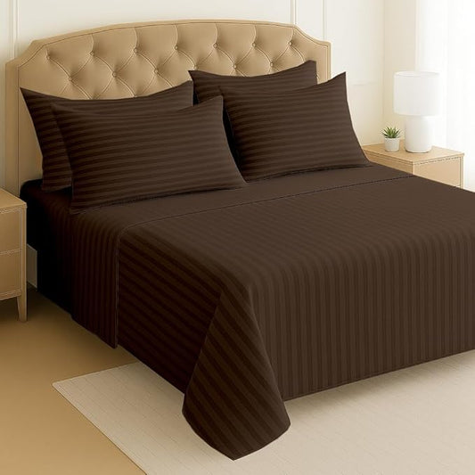 Mattress-Homes Ultra-Soft Breathable, Hotel Luxury Collection, Split King Size 7 Piece Crisp Sheet Set, 100% Egyptian Cotton, Extra Deep Pocket Upto 21", Machine Washable Sheets in Chocolate Stripe
