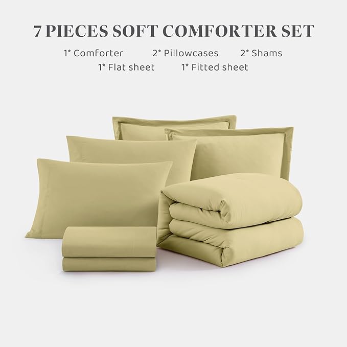 WRENSONGE Full Size Comforter Set- 7 Pieces Hemp Bed in a Bag Full Size Comforter with Fitted Sheet, Flat Sheet, 2 Pillow Shams, 2 Pillowcases, Warm Bedding Sets for All Season