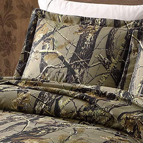 Chezmoi Collection Salem 3-Piece Cabin Lodge Forest Woods Comforter Set - Nature Camo Tree Leaves Printed Soft Microfiber Bedding - Natural, Queen