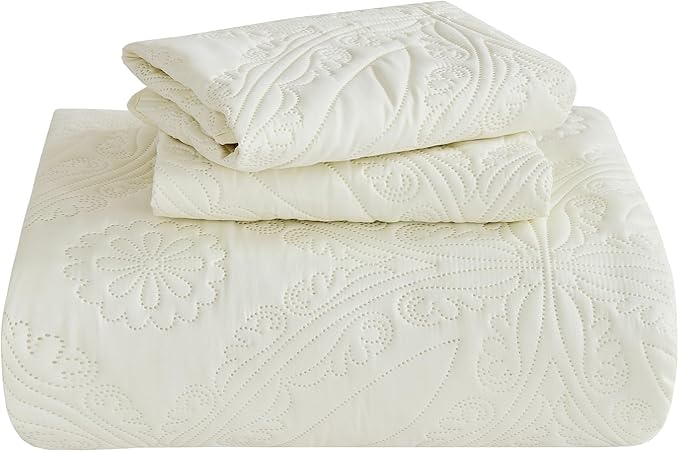 Kingnex Oversized King Bedspreads 128x120 for Extra Wide Tall King or Cal King Bed Ultrasonic Quilted Coverlet Set 3 Piece Include 1 Quilt 2 Pillowcases Cream