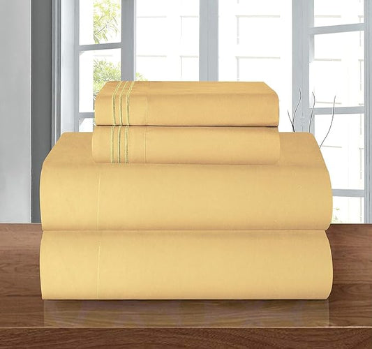 Elegant Comfort Luxury 1500 Premium Hotel Quality Microfiber 4-Piece Sheet Set - Wrinkle Resistant, All Around Elastic Fitted Sheet, Deep Pocket up to 16", RV Short Queen, Gold