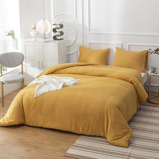 Houseri Mustard Yellow Comforter Set King Dark Yellow Comforter Bedding Sets for Women Girls Mustard Comforter Ginger Quilt King Size Blanket Boys Men Deep Yellow Bedding Comforters Sets King