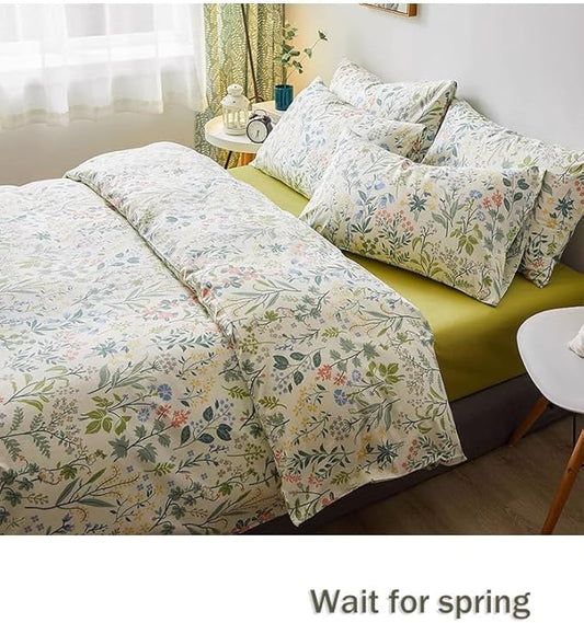 VM VOUGEMARKET Twin XL Comforter Set 3 Pieces Green White Flower Botanical Comforter with 2 Pillowcases Microfiber Cottagecore Bedding Set Twin