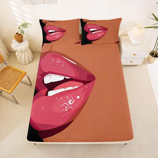 Erosebridal Black Girls Pink Fitted Sheet for Kids African Black Women Queen Bedding Set Vogue Fashion Gorgeous Bed Sheets for Girls Women Teens Minimalist Romantic Makeup Sheets with 2 Pillow Cases