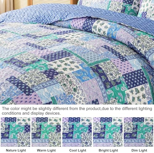 HoneiLife Quilt Sets King Size - 3 Pieces Microfiber Quilt Lightweight Bedspreads Paisley Coverlets Retro Bed Cover King Quilt Bedding Set All Season Quilts
