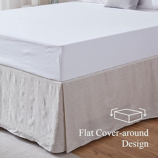 Simple&Opulence Belgian Linen Bed Skirt with Classic 14 inch Tailored Drop Dust Ruffle, Easy Fit Breathable Premium Natural Flax- Basic Linen, California King