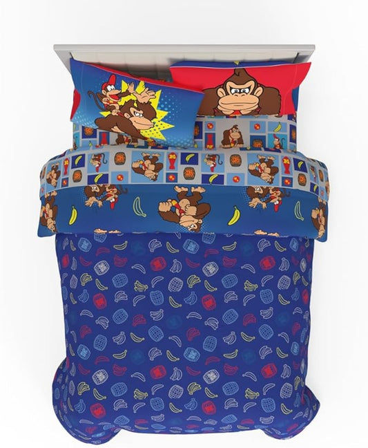 Collectibles Nintendo Donkey Kong Gaming Bedding 7 Piece Super Soft Reversible Comforter and Sheet Set with Sham, Full, (Officially Licensed Product) By Franco