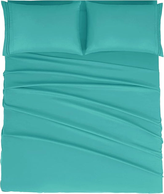 Mejoroom Bed Sheets Set,Extra Soft Luxury King Size Sheets with 15-inch Deep Pocket,Premium Bedding Collection - Soft, Breathable, Wrinkle & Fade Resistant - 4 Piece (King,Teal)