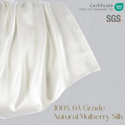 ZIMASILK 100% Pure Mulberry Silk Pillowcase for Hair and Skin Health,Soft and Smooth,Both Sides Premium Grade 6A Silk,600 Thread Count,with Hidden Zipper,1pc (Queen 20''x30'',Ivory)
