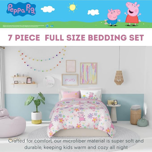 Franco Peppa Pig Kids Bedding Super Soft Comforter and Sheet Set with Sham, 7 Piece Full Size, (Officially Licensed Product)