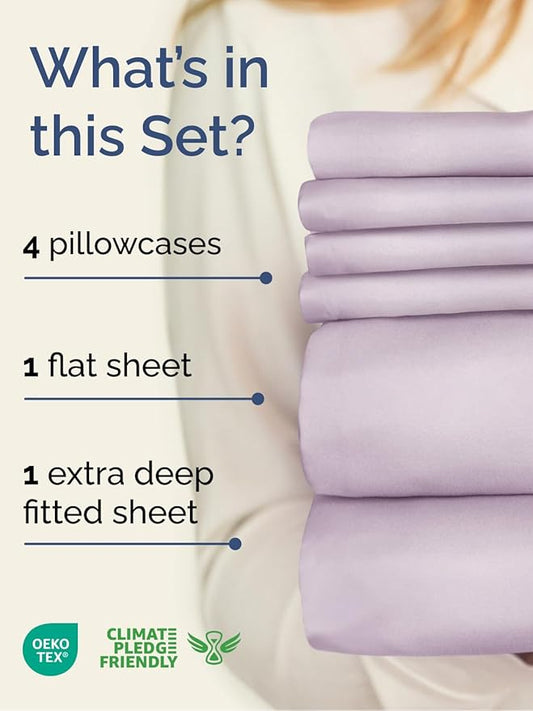 Extra Deep Cal King Sheet Set - 6 Piece Breathable and Cooling Sheets - Hotel Luxury Bedding for Women, Men, Kids & Teens - Easy Secure Fit - Soft & Wrinkle Free - Extra Deep Pockets - Light Lavender