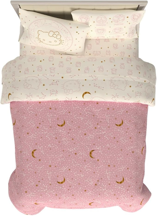 Lux Hello Kitty Velvet Bedding 7 Piece Super Soft Cozy Reversible Comforter and Sheet Set with Sham & Tote Bag, Queen, (Officially Licensed Product) by Franco