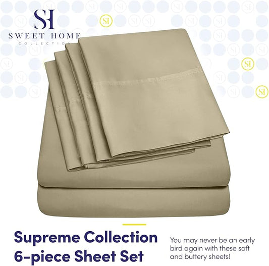 Queen Sheets Sage - 6 Piece 1500 Supreme Collection Fine Brushed Microfiber Deep Pocket Queen Sheet Set Bedding - 2 Extra Pillow Cases, Great Value, Queen, Sage