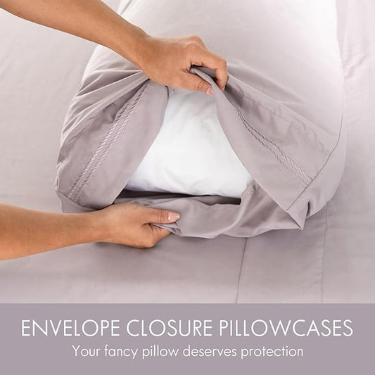 ClevaHome Queen Size Sheet Set - 6 Piece Soft Breathable Luxury Bed Sheet Set - Shrinkage & Fade Resistant Embroidered Bedding Sheet with Deep Pocket, 2 Extra Pillowcases (Queen, Purple Dove)