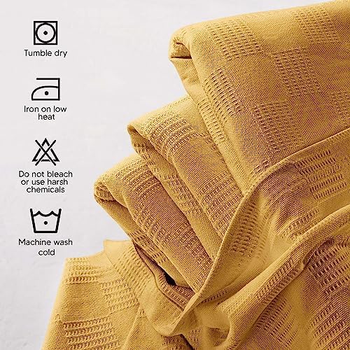 Utopia Bedding 100% Cotton Thermal Blanket Mustard Queen, 90x90 Inches