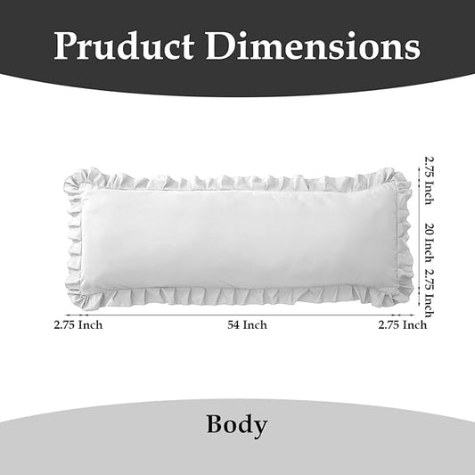 Ruffled Body Pillow Pillowcases Set of 2 โ Soft Wrinkle Resistant Brushed Microfiber Body Pillowcases โEnvelope Pillow Shams Festive Gift for Hotels, Guest Rooms 20x54 Inch (White)