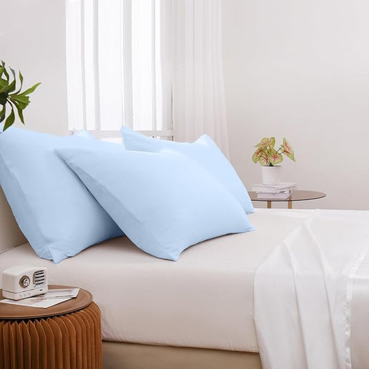 Pillowcases Standard 4 Pack, 20x26 Pillow Cases with Envelope Closure, Soft Plain Brushed Microfiber Covers Breathable Wrinkle-Resistant, Light Blue