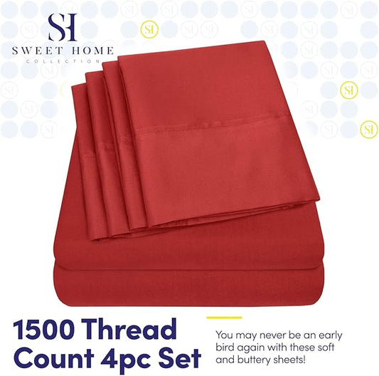 Twin XL Size Bed Sheets - 4 Piece 1500 Supreme Collection Fine Brushed Microfiber Deep Pocket Twin X-Large Sheet Set Bedding - 1 EXTRA PILLOW CASES, GREAT VALUE, Twin XL, Samba Red