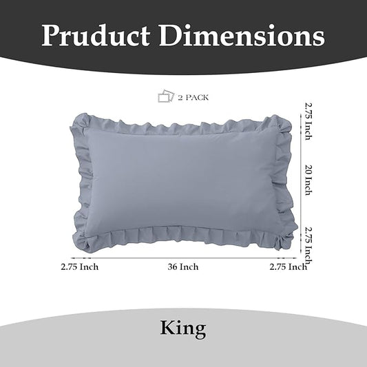 Ruffle Pillow Cases King Size Set of 2 – Soft Wrinkle Resistant Brushed Microfiber Ruffled Pillowcases –Envelope Pillow Shams Cover Festive Gift for Hotels, Guest Rooms 20x36 Inch (Silver Gray)