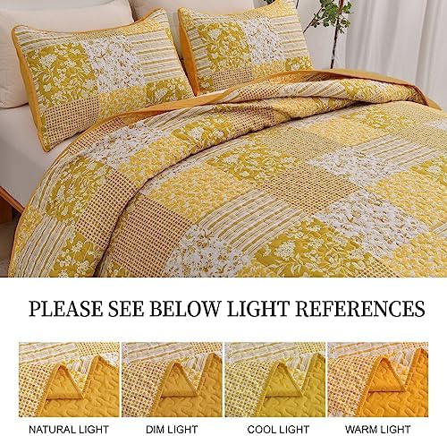 Mybedsoul Boho Quilt King Size, Patchwork Floral Bedding Set, Yellow