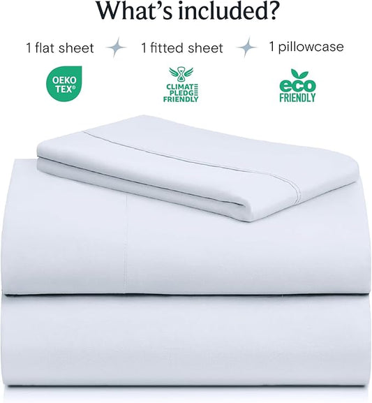 LuxClub 3 PC Twin Sheet Set, Deep Pockets Wrinkle Free Cooling Bed Sheets Hotel Bedding for Women, Men, Kids & Teens, Includes 1 Fitted Sheet, 1 Flat Sheet and 1 Pillowcase-Silky Soft Baby Blue