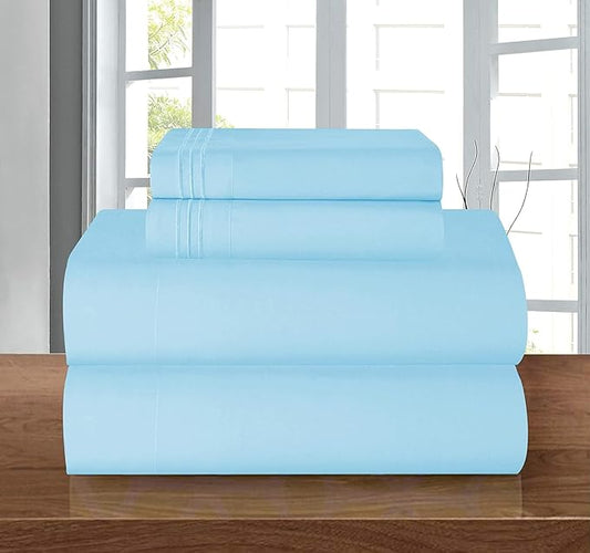 Elegant Comfort Luxury 1500 Premium Hotel Quality Microfiber 4-Piece Sheet Set - Wrinkle Resistant, All Around Elastic Fitted Sheet, Deep Pocket up to 16", RV Short Queen, Aqua