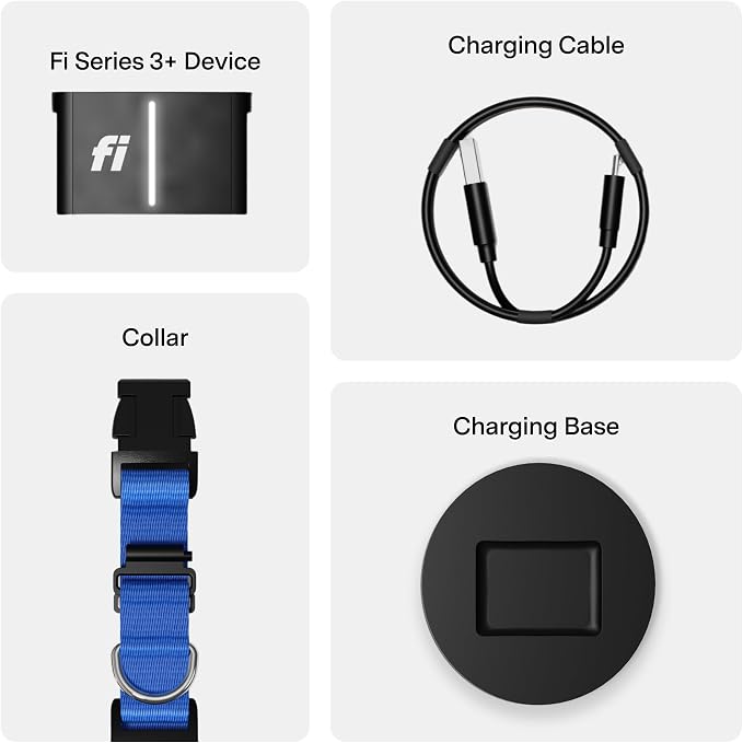 Fi Series 3+ GPS + Health Dog Collar, Blue, Small, 12-Month Membership | Smart GPS dog collar with live tracking, health & behavior, Escape Alerts, LED light. Waterproof and Apple Watch compatible.