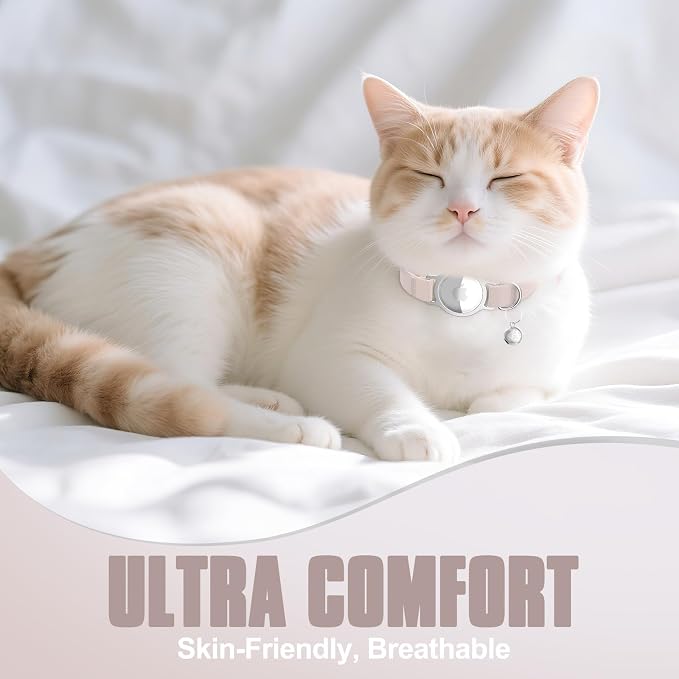 AirTag Cat Collar, Elastic Tracker Collar with Airtag Holder and Bell | Compatible with Apple Air Tag, Lightweight & Scratch Resistant, Adjustable Stepless GPS Pet Collar for Cats Kittens, Khaki