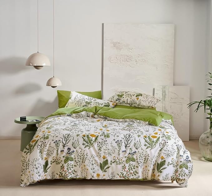 Houseri Green Floral Comforter Set Twin Yellow Green Botanical Bedding Set Twin Size Boho Comforter for Girls Women Boy Men Bohemian Flower Farmhouse Bedding Quilt Twin Size