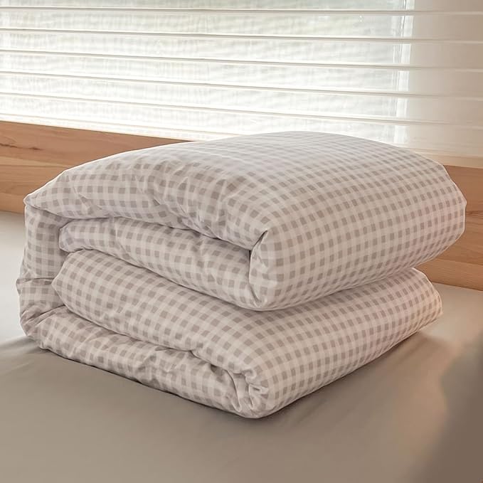 NSNLGSGC Queen Comforter Set, Light Gray Gingham Bedding Comforter Sets, Gary Grid Bed Comforter 3 Pieces (1 Comforter, 2 Pillowcases)