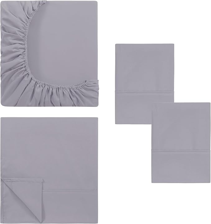 Modern Threads Soft Microfiber Solid Sheets - Luxurious Microfiber Bed Sheets - Includes Flat Sheet, Fitted Sheet with Deep Pockets, & Pillowcases Lilac Marble Twin