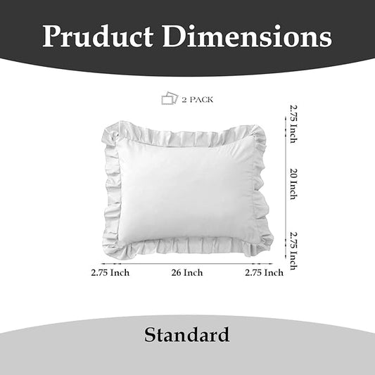 Ruffle Pillow Cases Standard Size Set of 2 โSoft Wrinkle Resistant Brushed Microfiber Ruffled Pillowcases โEnvelope Pillow Shams Cover Festive Gift for Hotels,Guest Rooms 20x26 Inch (White)