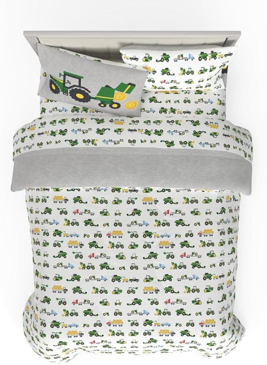 Franco Kids John Deere Farm Equipment Bedding 5 Piece Super Soft Comforter and Sheet Set, Queen, (Officially Licensed Product)