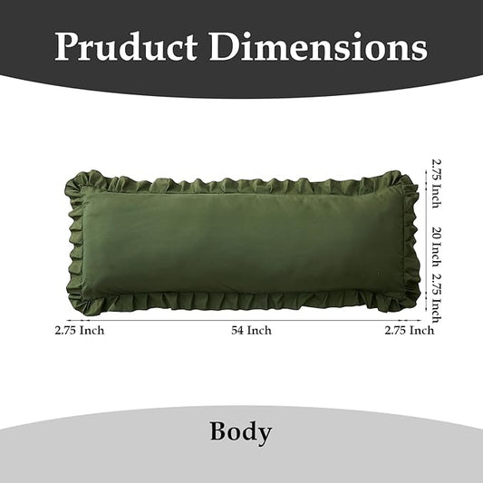 Ruffled Body Pillow Pillowcases Set of 2 โ Soft Wrinkle Resistant Brushed Microfiber Body Pillowcases โEnvelope Pillow Shams Festive Gift for Hotels, Guest Rooms 20x54 Inch (Olive Green)