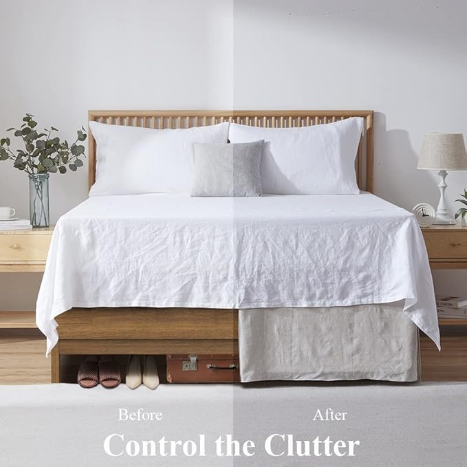 Simple&Opulence Belgian Linen Bed Skirt with Classic 14 inch Tailored Drop Dust Ruffle, Easy Fit Breathable Premium Natural Flax- Basic Grey, Queen
