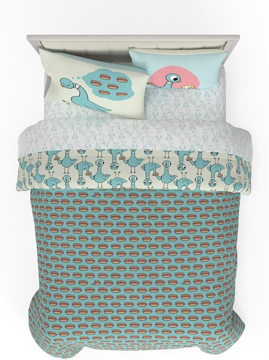 The Pigeon Finds A Hot Dog Full Bedding Set – 7 Piece Super Soft Microfiber Reversible Comforter, Sheet Set & Sham - Book by Mo Willems (Officially Licensed Product) by Franco