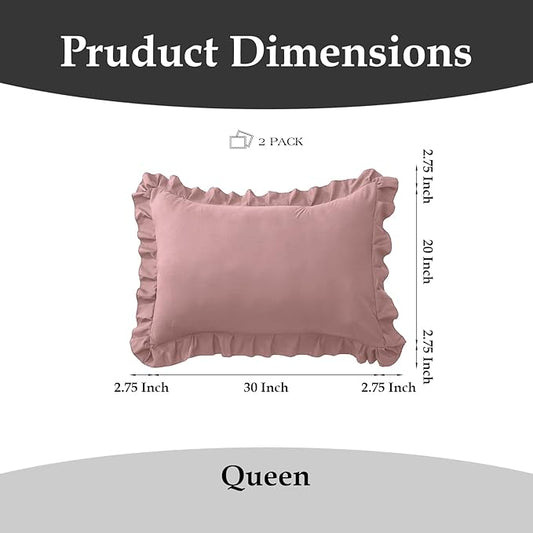 Ruffle Pillow Cases Queen Size Set of 2 โ Soft Wrinkle Resistant Brushed Microfiber Ruffled Pillowcases โEnvelope Pillow Shams Cover Festive Gift for Hotels, Guest Rooms 20x30 Inch (Pink)