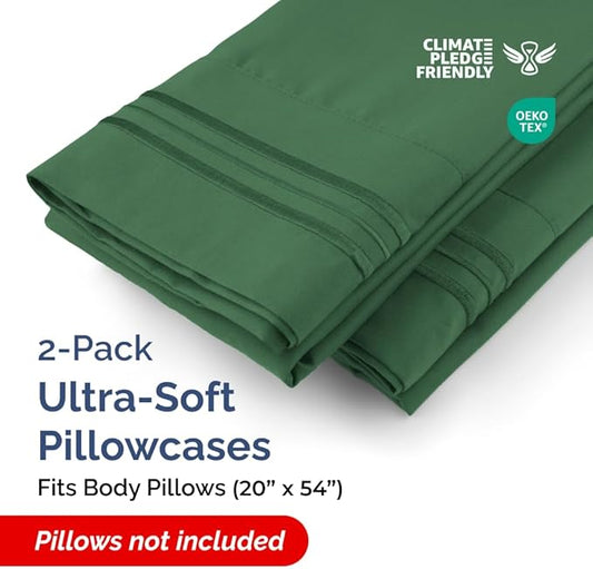Body Pillowcases Set of 2-20x54 Long Body Pillow Case - Soft Body Pillow Cover for Sleeping & Side Sleepers - Comfy, Wrinkle & Fade Free - Machine Washable w/Envelope Enclosure Emerald Green