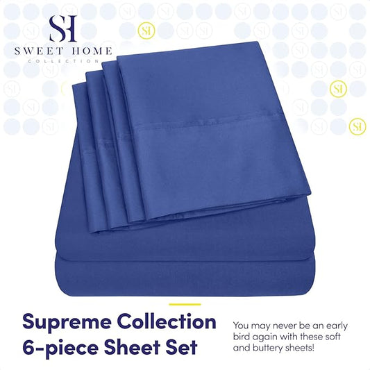 Full Size Bed Sheets - 6 Piece 1500 Supreme Collection Fine Brushed Microfiber Deep Pocket Full Sheet Set Bedding - 2 Extra Pillow Cases, Great Value, Full, Royal Blue