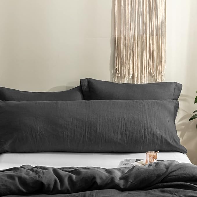 Simple&Opulence Body Pillow Cover 20" x 54",100% Pure Linen, Ultra Soft and Breathable, Body Pillowcase with Envelope Closure for Adults (Charcoal Grey)