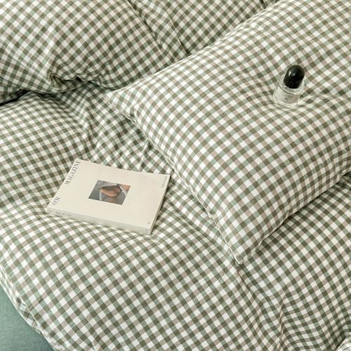 LifeTB Green Gingham Comforter Set California King Modern Style Green Plaid Grid Comforter with 2 Pillowcases Soft Fluffy Checkered Pattern Comforter Farmhouse Gingham Bedding Set Breathable