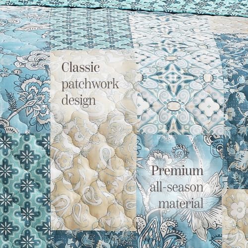 King Quilt Set-3 Pieces Soft Bedding Lightweight Floral Patchwork Coverlet