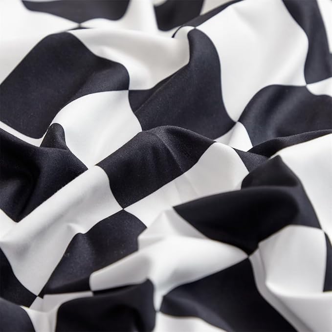 Houseri Plaid Comforter Set - Full Size Teen Boys Black and White Buffalo Checkered Bedding Comforters and Blanket Quilts